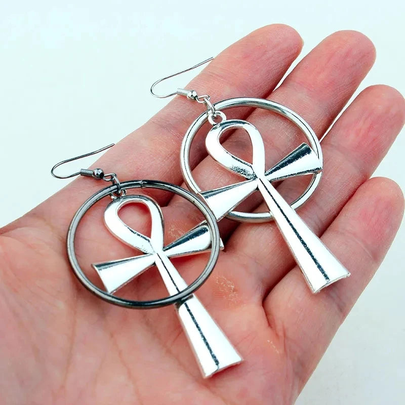 Gothic Egyptian Ankh Cross Earrings