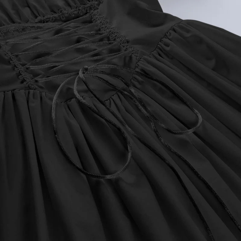 Gothic Vintage Corset Waist Lace Trim Mini Dress (available in 2 colors)