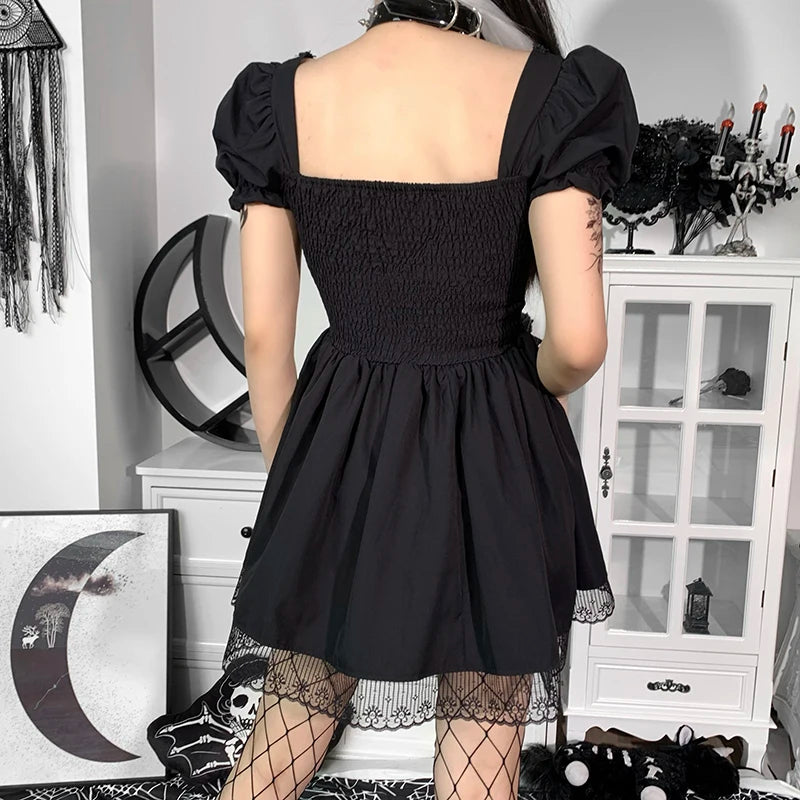 Gothic Vintage Corset Waist Lace Trim Mini Dress (available in 2 colors)