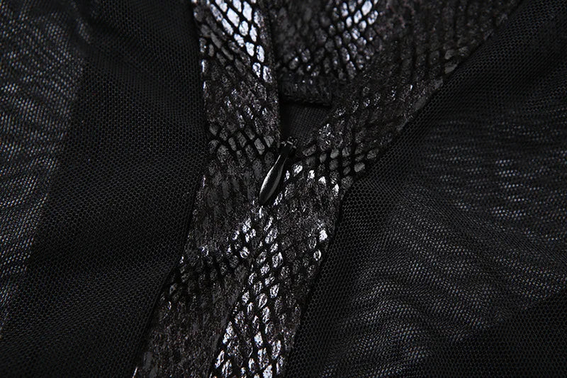 Gothic Alt Y2K Goth Cross Patchwork Mesh See-Through Long Sleeve Shirt Top