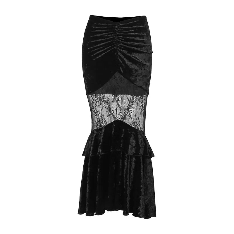 Gothic Lace Velvet Mermaid Skirt