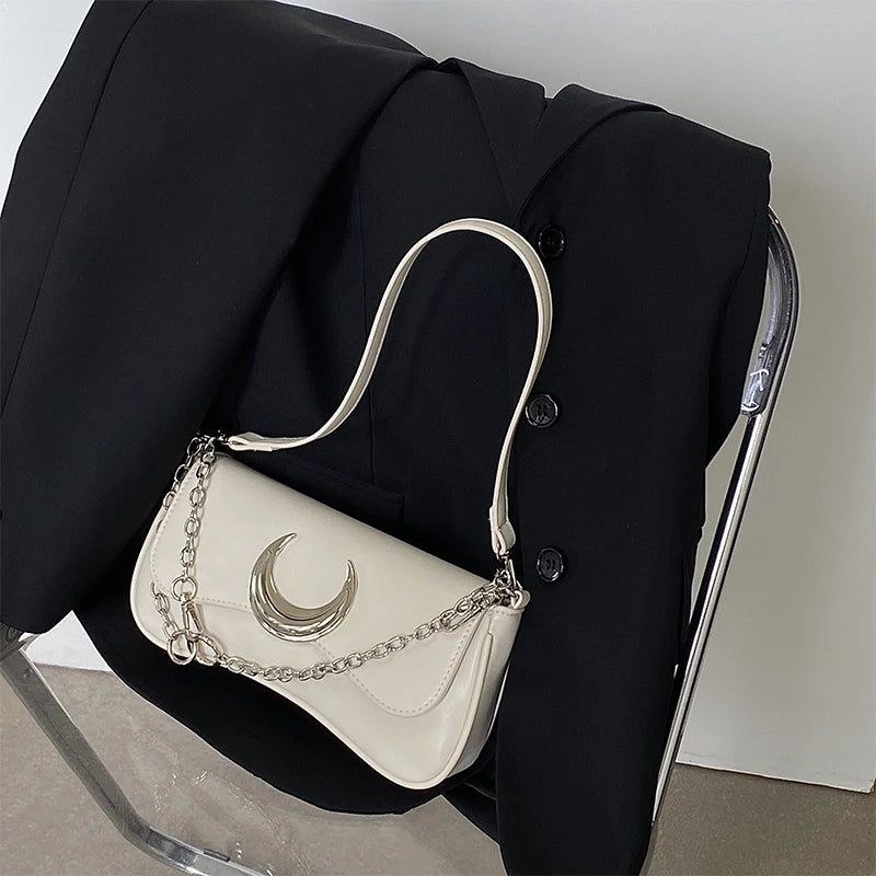 Gothic Dark Alt Goth Luna Moon Chain Small Shoulder Bag