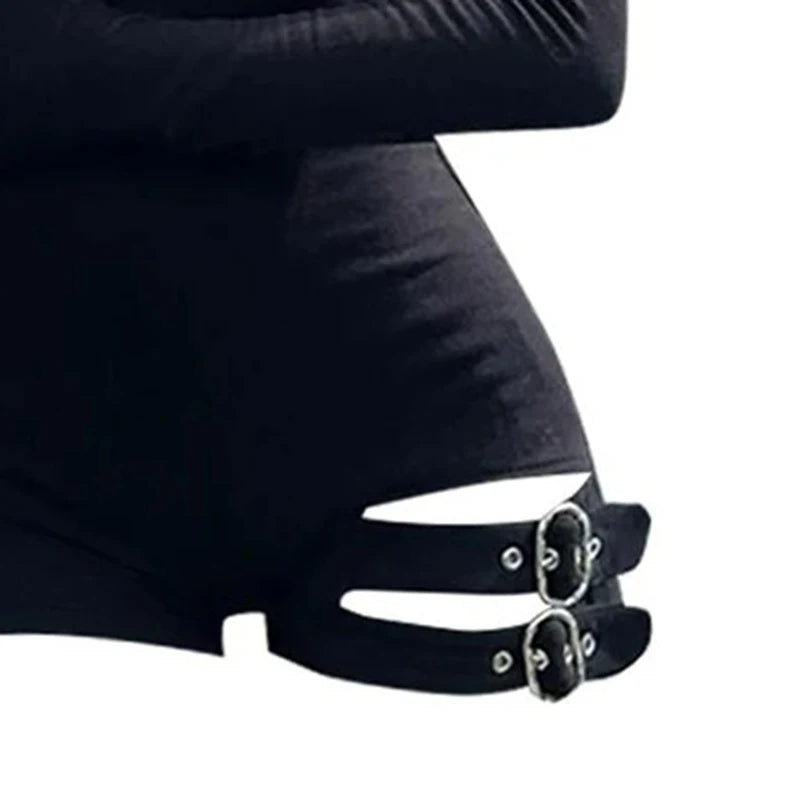 Gothic Alt Goth Long Sleeve Thigh Straps Bodysuit Rompers