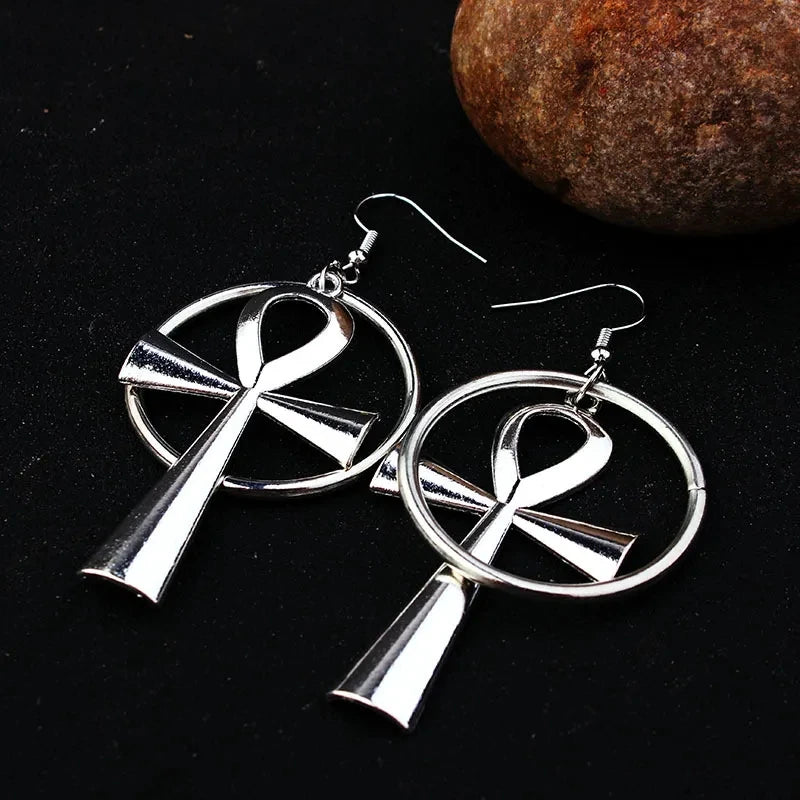 Gothic Egyptian Ankh Cross Earrings