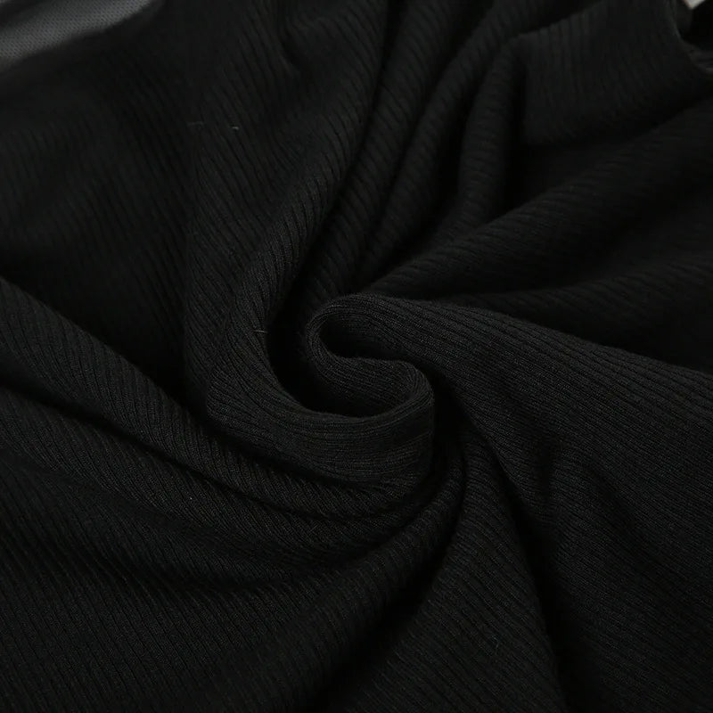 Gothic Vampire Goth Mesh Patchwork Key Hole Hollow Out Ribbon Top