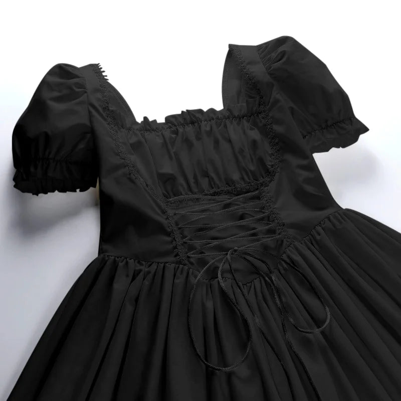 Gothic Vintage Corset Waist Lace Trim Mini Dress (available in 2 colors)