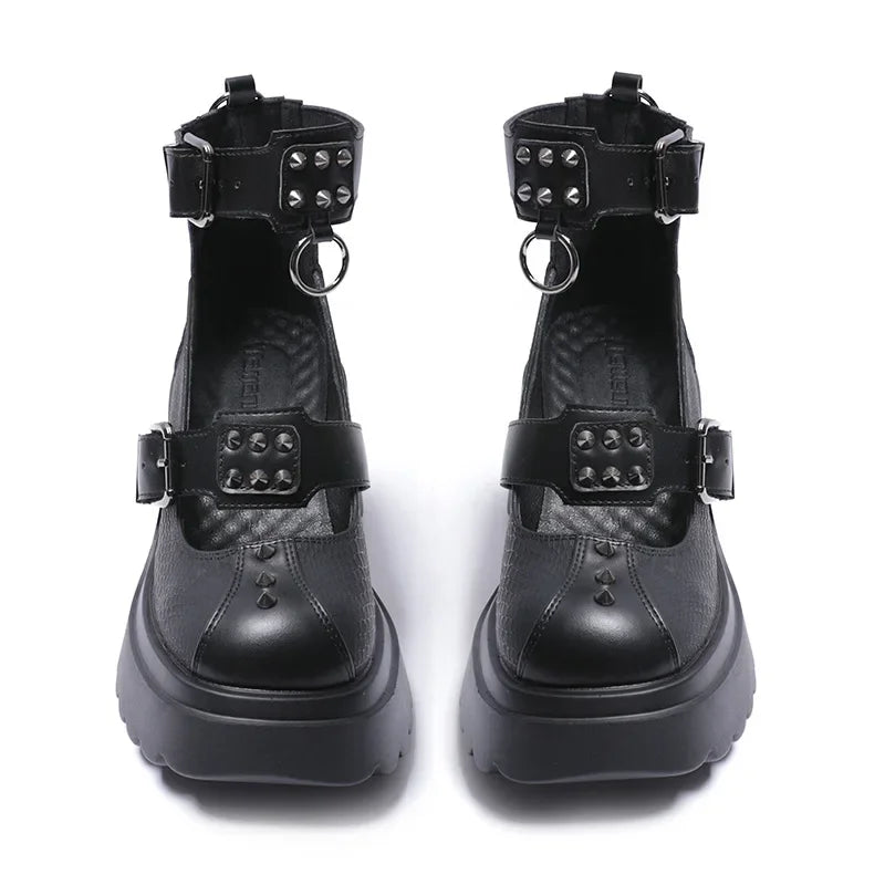 Gothic Alt Goth Punk Spikes Ring Rivets Platform Heels Mary Janes Pumps