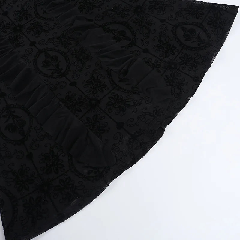 Gothic Romantic Goth Vintage Mesh Patchwork Halter Trumpet Dress