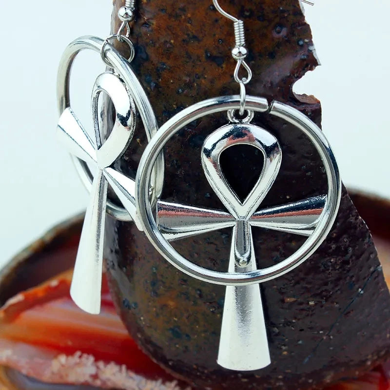 Gothic Egyptian Ankh Cross Earrings
