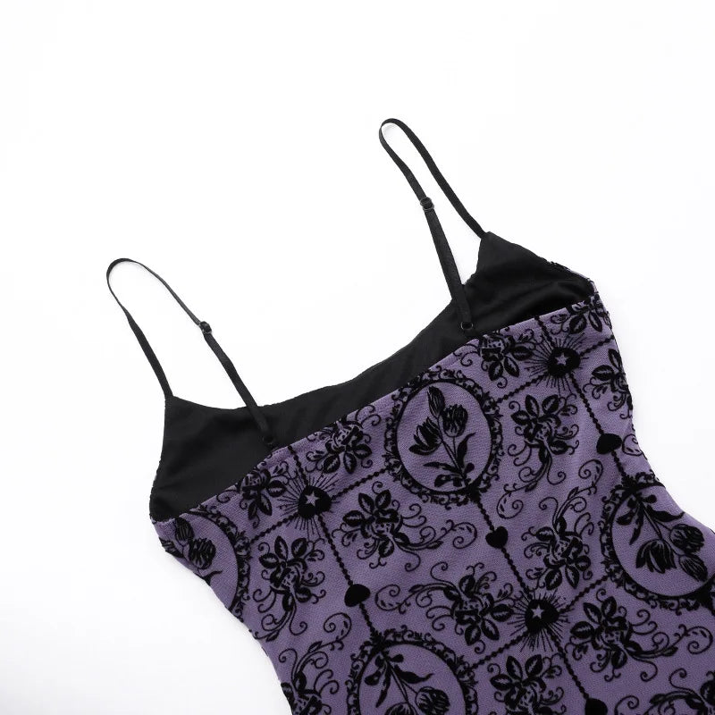 Gothic Alt Y2K Purple Sling Strap Sheer Mini Dress