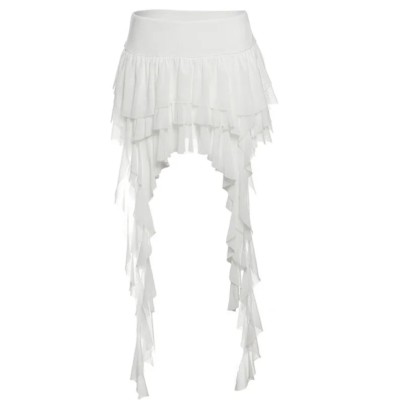 Gothic Romantic Goth Layered Ruffles Tassels Mini Skirt (available in 2 colors)