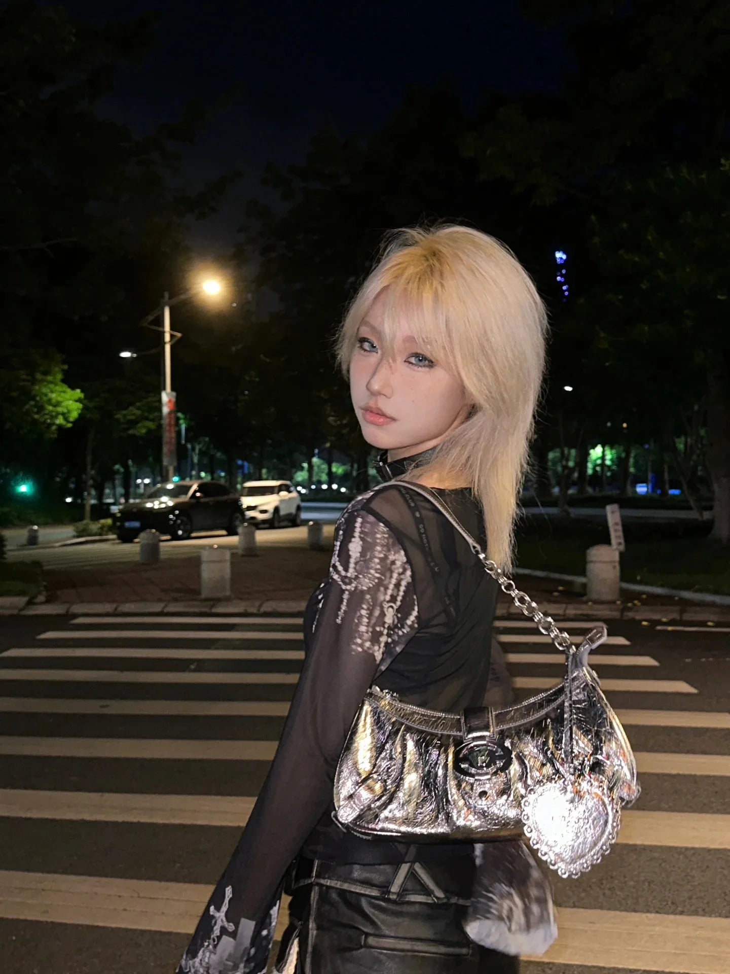 Gothic Alt Grunge Crosses Sheer See-Through Top