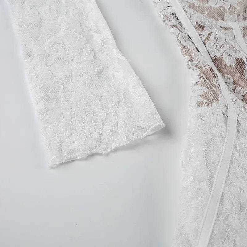Gothic Romantic Goth Puff Sleeve Corset Waist White Lace Mini Dress