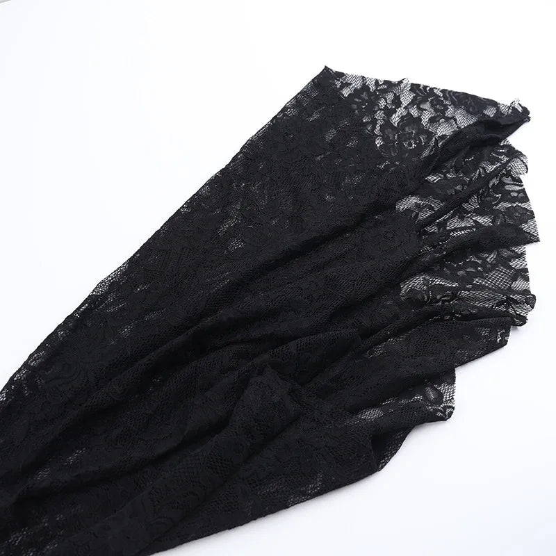 Gothic Vampire Lace Bell Sleeves Deep Neckline Long Dress