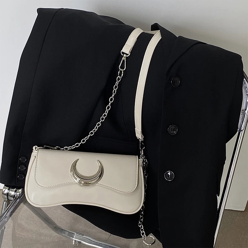 Gothic Dark Alt Goth Luna Moon Chain Small Shoulder Bag