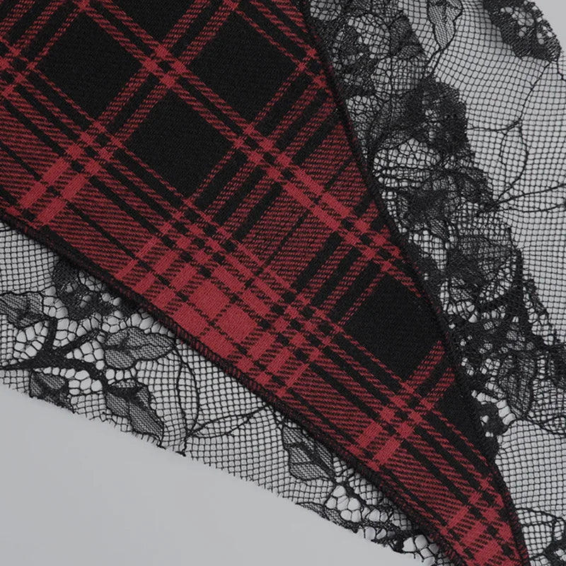 Gothic Grunge Alt Goth Harajuku Black Red Plaid Irregular Hem Mini Skirt