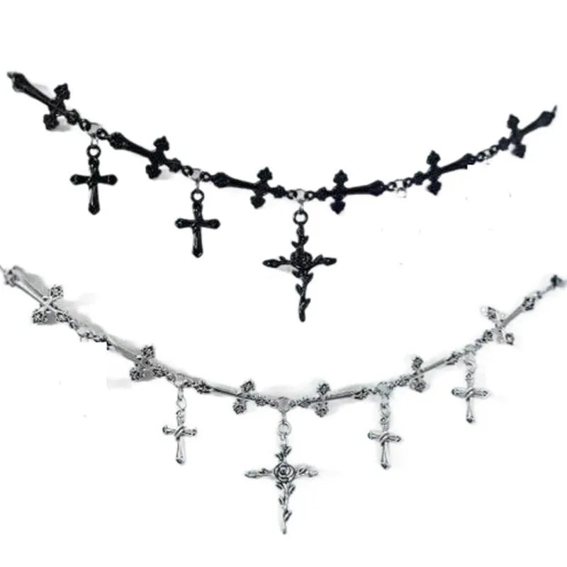 Gothic Alt Goth Chain Cross Choker Necklace