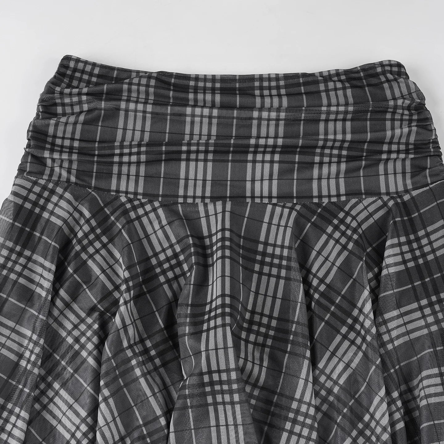 Gothic Alt Goth Grunge Y2K Plaid Mesh Patchwork Irregular Hem Midi Skirt