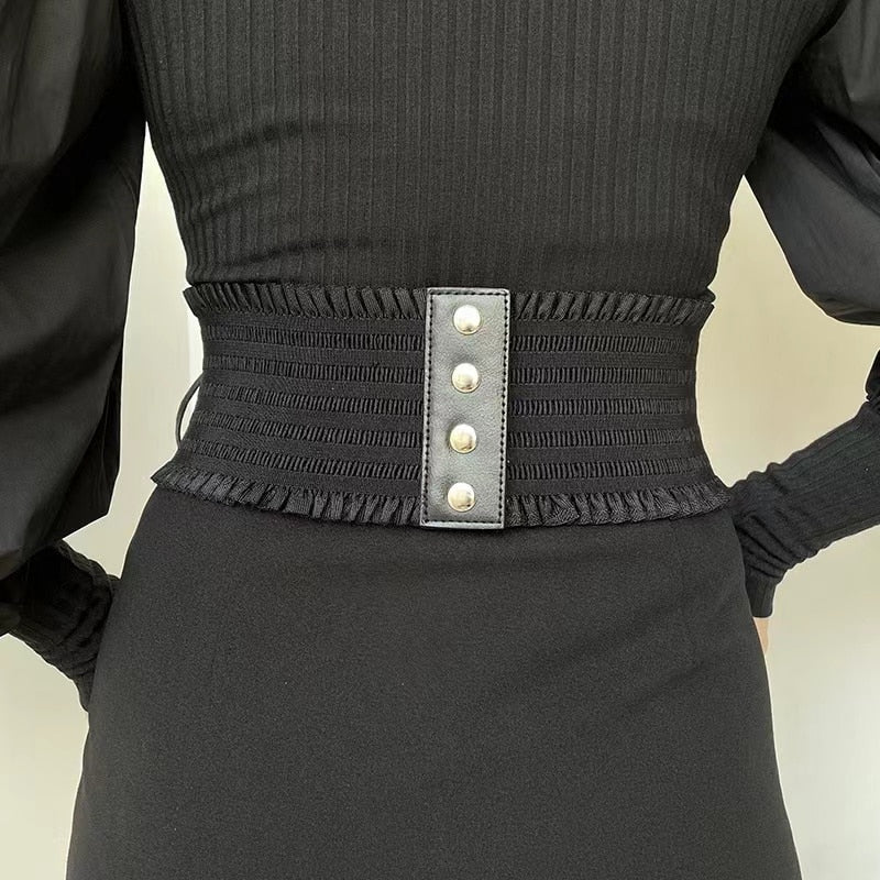 Gothic Leather Lace Buckles Wide Corset Belt