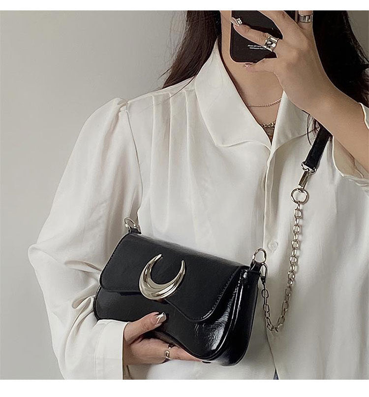 Gothic Dark Alt Goth Luna Moon Chain Small Shoulder Bag