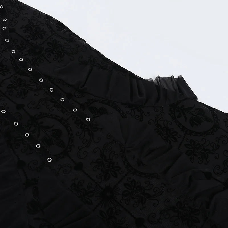 Gothic Romantic Goth Vintage Mesh Patchwork Halter Trumpet Dress