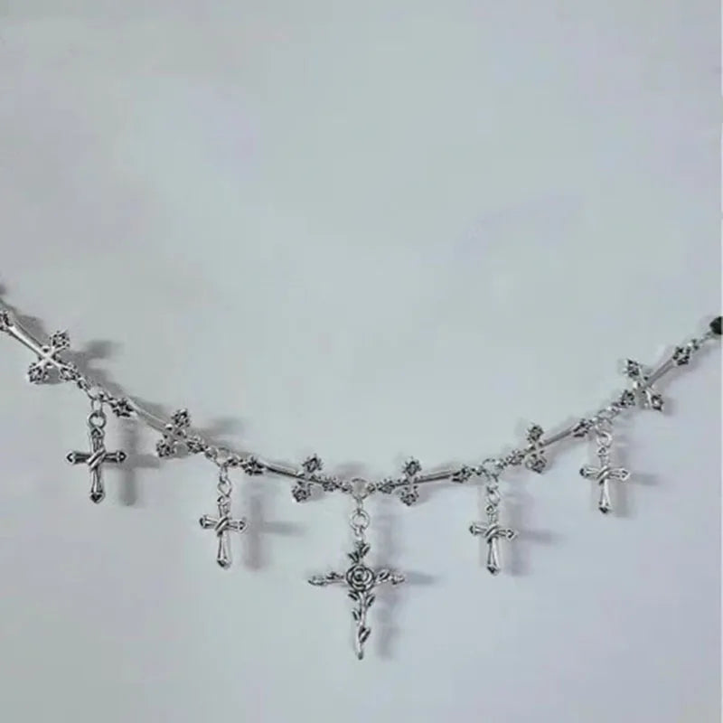 Gothic Alt Goth Chain Cross Choker Necklace