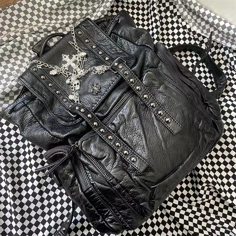 Gothic Y2K Cross Skeleton Chain Backpack Bag