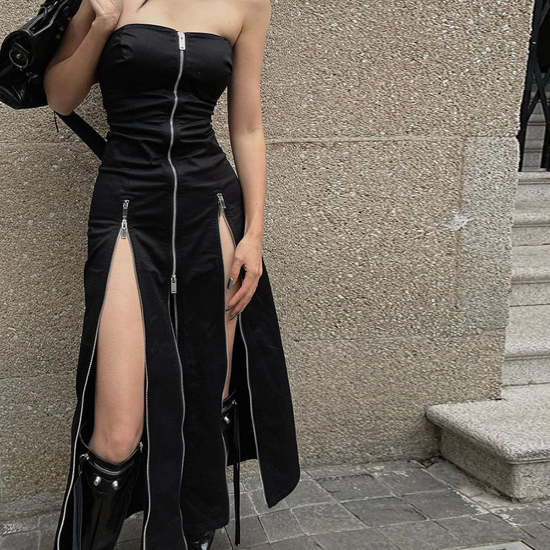 Gothic Y2K Zipper Tube Dress