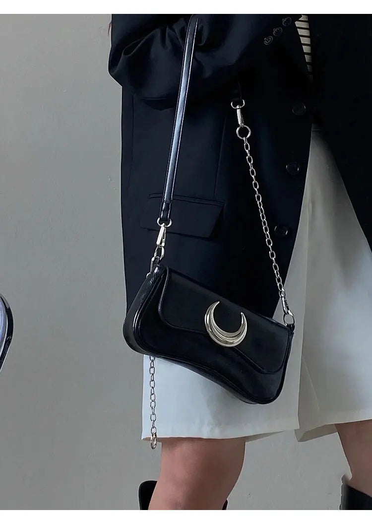 Gothic Dark Alt Goth Luna Moon Chain Small Shoulder Bag