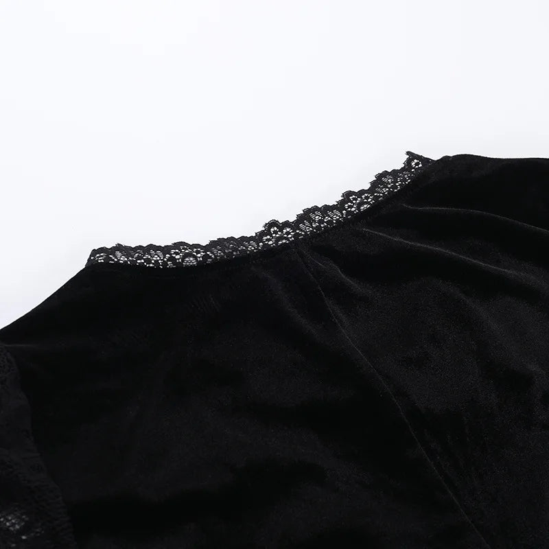 Gothic Vampire Lace Bell Sleeves Deep Neckline Long Dress