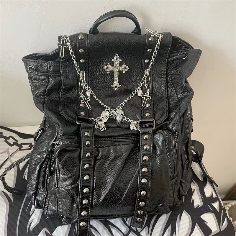 Gothic Y2K Cross Skeleton Chain Backpack Bag