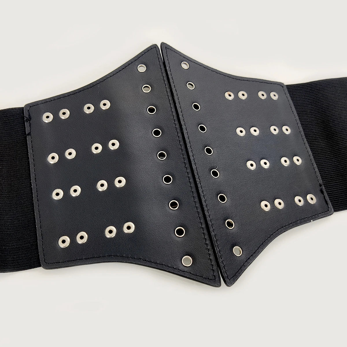 Gothic Alt Goth Studded Multiple Buckles Wide Elastic Cummerbund Belt