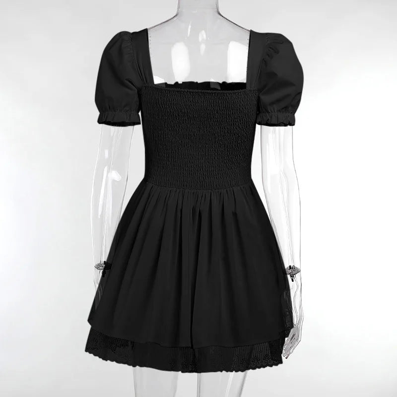 Gothic Vintage Corset Waist Lace Trim Mini Dress (available in 2 colors)