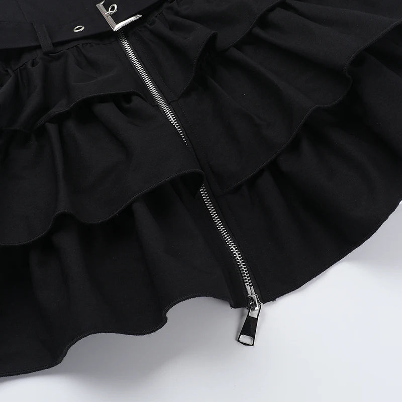 Gothic Alt Dark Goth Punk Zippered High Collar Mini Dress