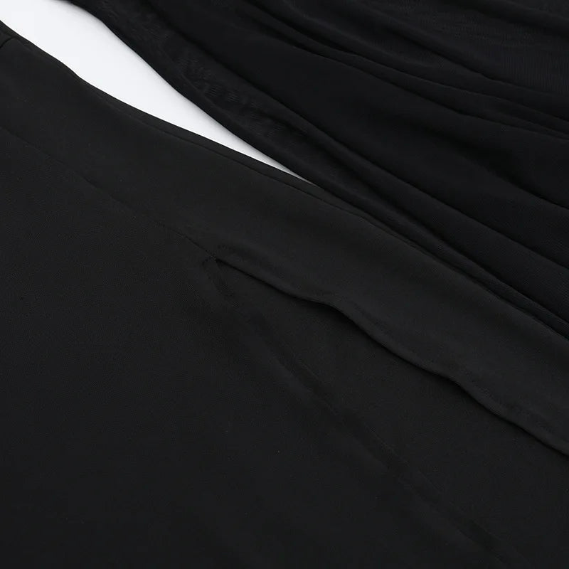 Gothic Dark Romantic Goth Sheer Flare Sleeves High Slit Wide Belt Long Dress