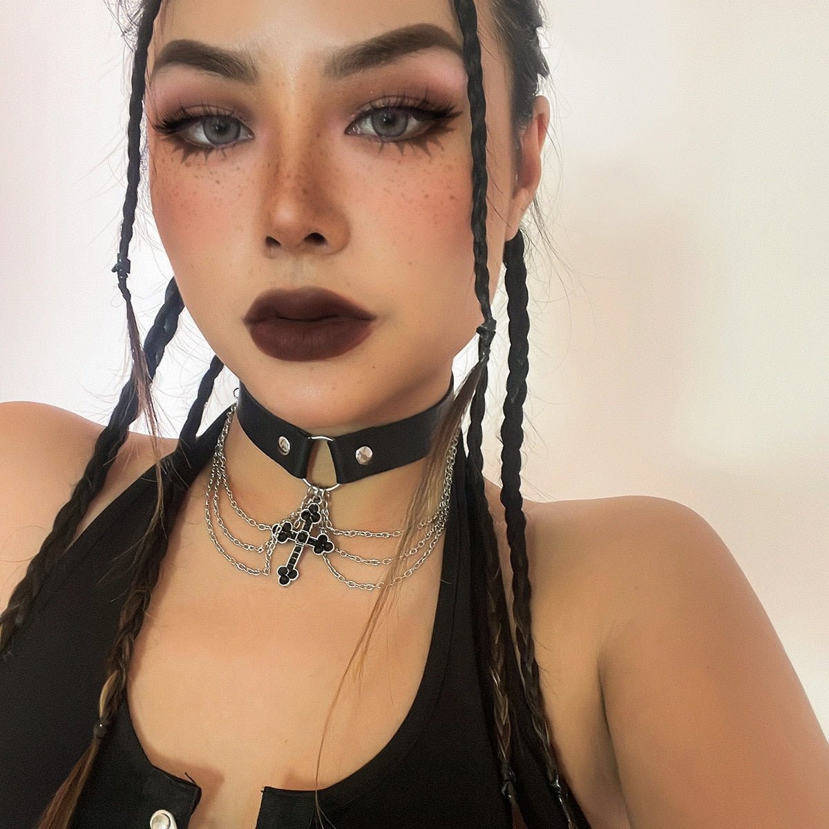 Gothic Black Cross Chain Choker Necklace