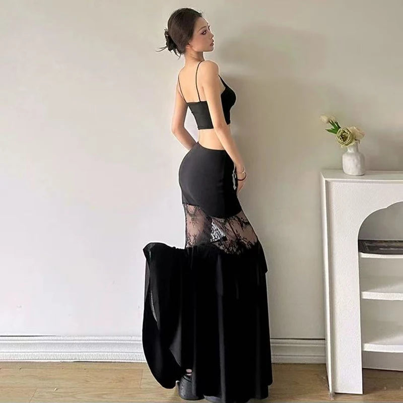 Gothic Romantic Goth Lace Patchwork Mermaid Skirt