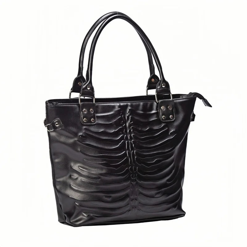 Gothic Alt Goth Embossed Skeleton Large Capacity Tote Shoulder Bag Handbag