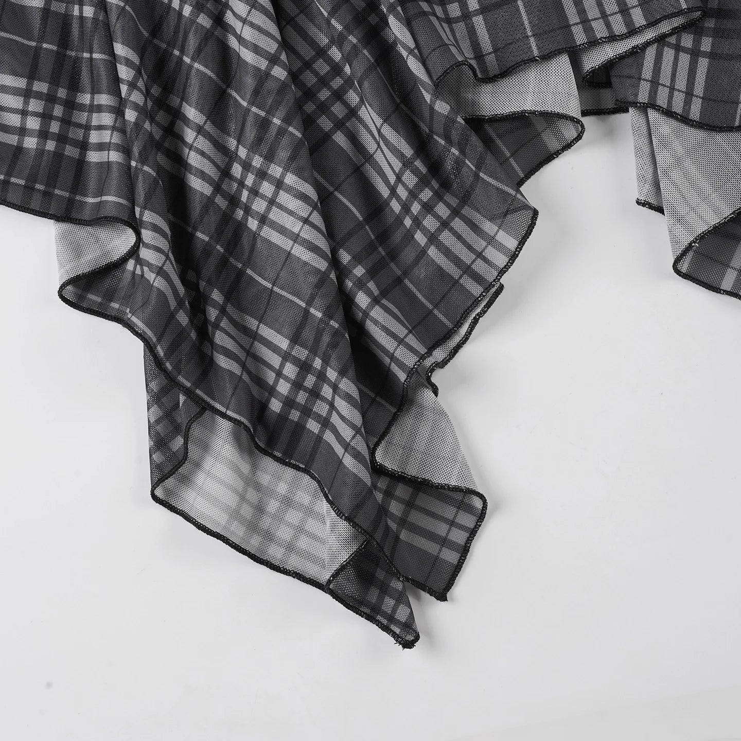 Gothic Alt Goth Grunge Y2K Plaid Mesh Patchwork Irregular Hem Midi Skirt