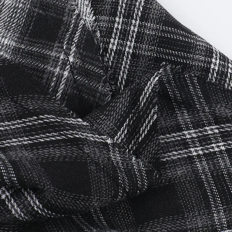 Gothic Grunge Alt Goth Harajuku Black White Plaid Irregular Hem Mini Skirt