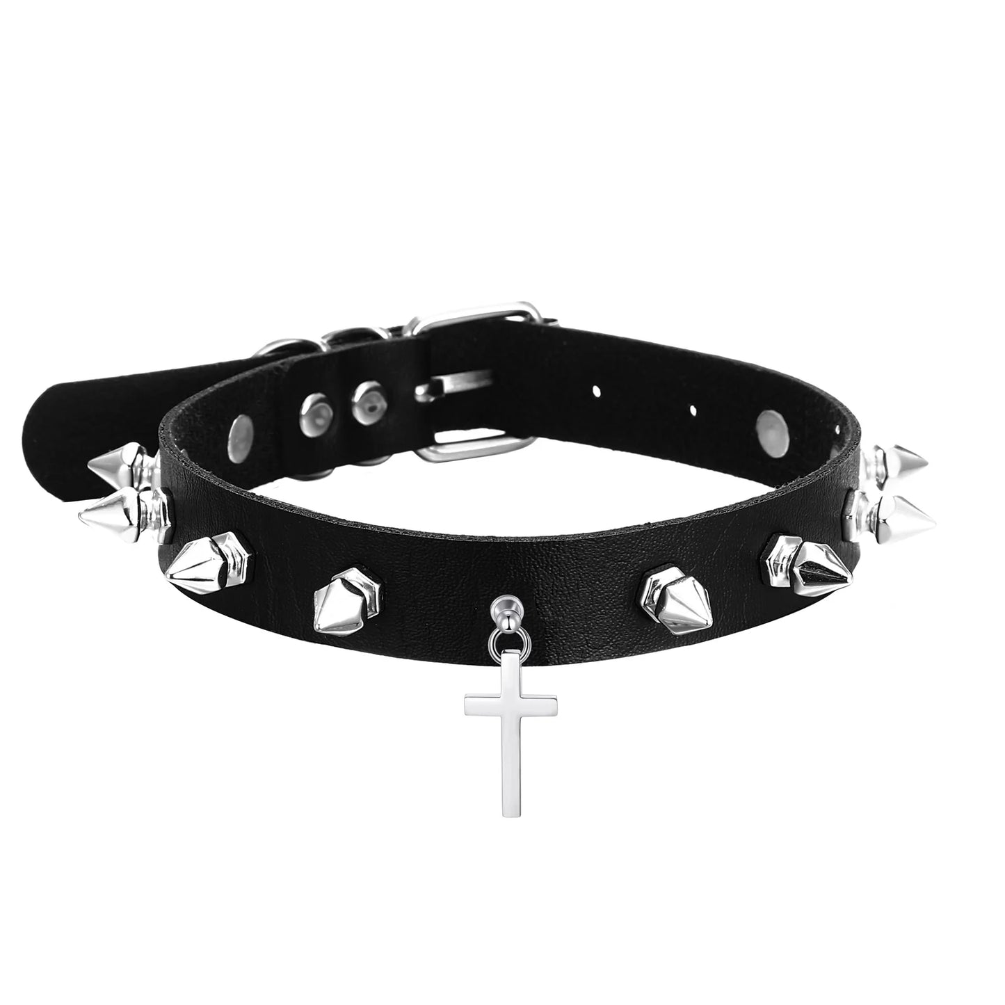 Gothic Spikes Cross Choker Necklace