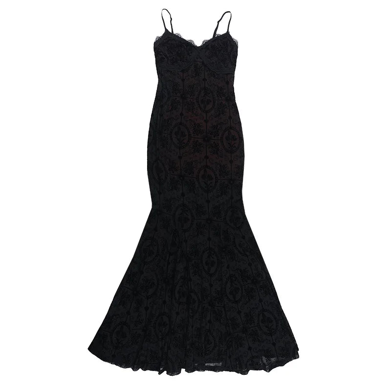 Gothic Alt Goth Dark Vintage Sheer Overlay Spaghetti Strap Dress