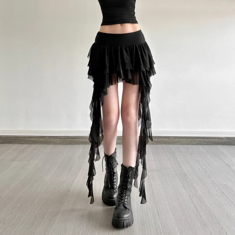 Gothic Romantic Goth Layered Ruffles Tassels Mini Skirt (available in 2 colors)