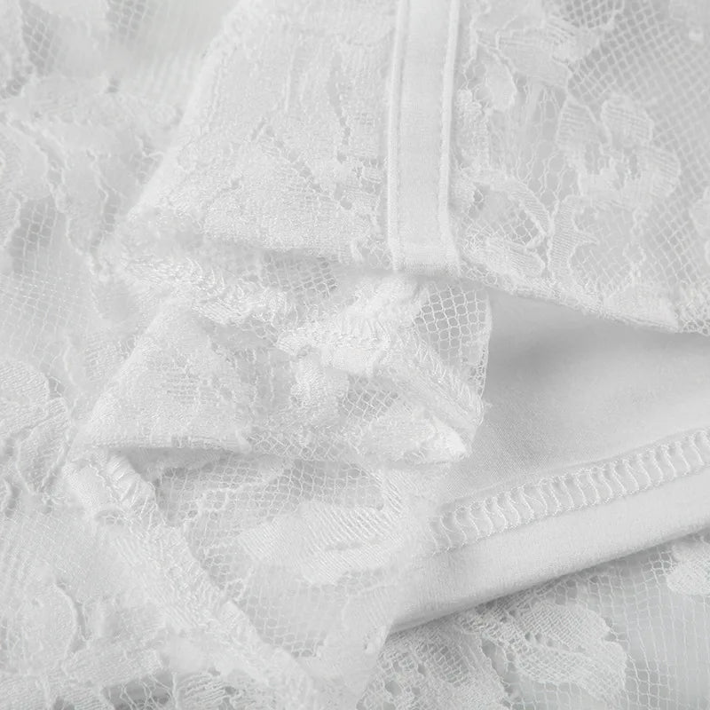 Gothic Romantic Goth Puff Sleeve Corset Waist White Lace Mini Dress