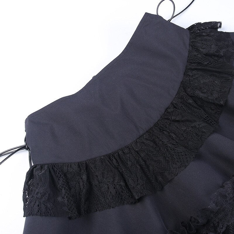 Gothic Lace Patchwork Grommet Zip Up Mini Skirt