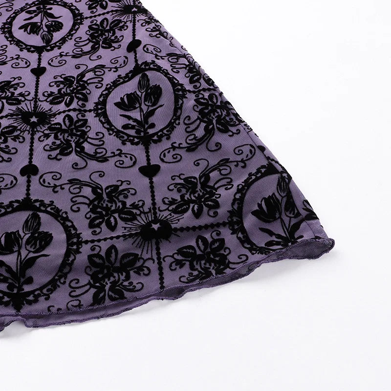 Gothic Alt Y2K Purple Sling Strap Sheer Mini Dress