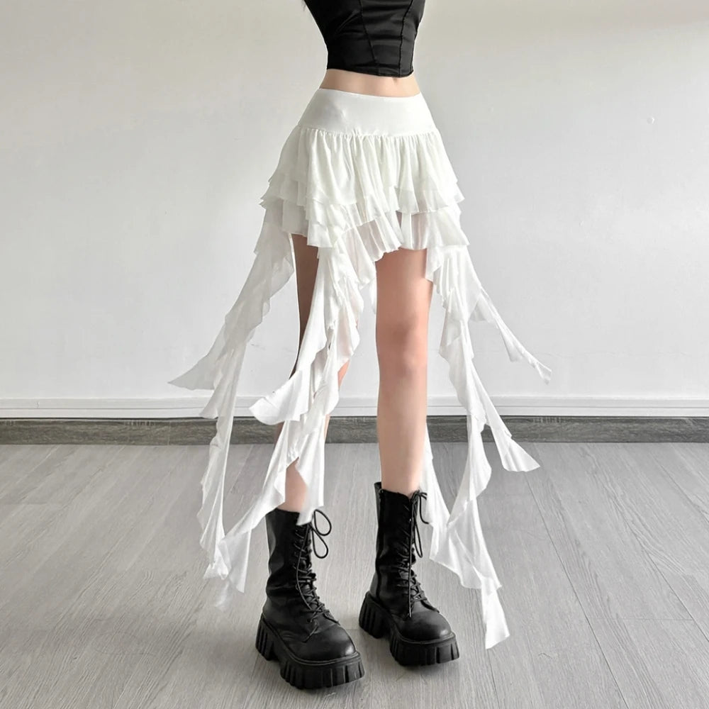 Gothic Romantic Goth Layered Ruffles Tassels Mini Skirt (available in 2 colors)