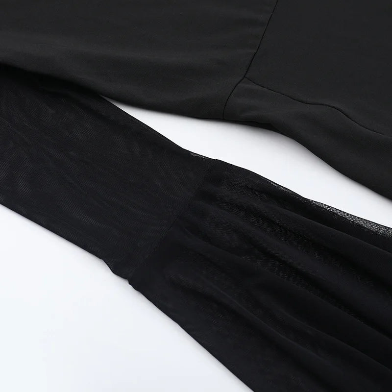 Gothic Dark Romantic Goth Sheer Flare Sleeves High Slit Wide Belt Long Dress