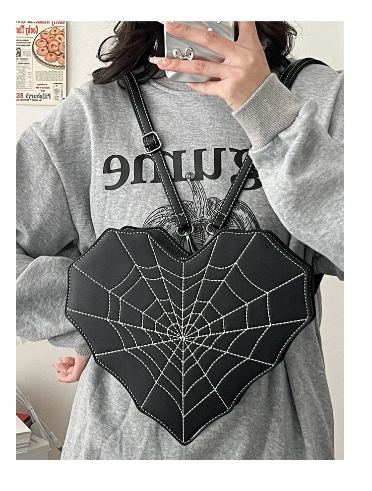 Gothic Heart Spider Web Multiway Backpack Shoulder Bag