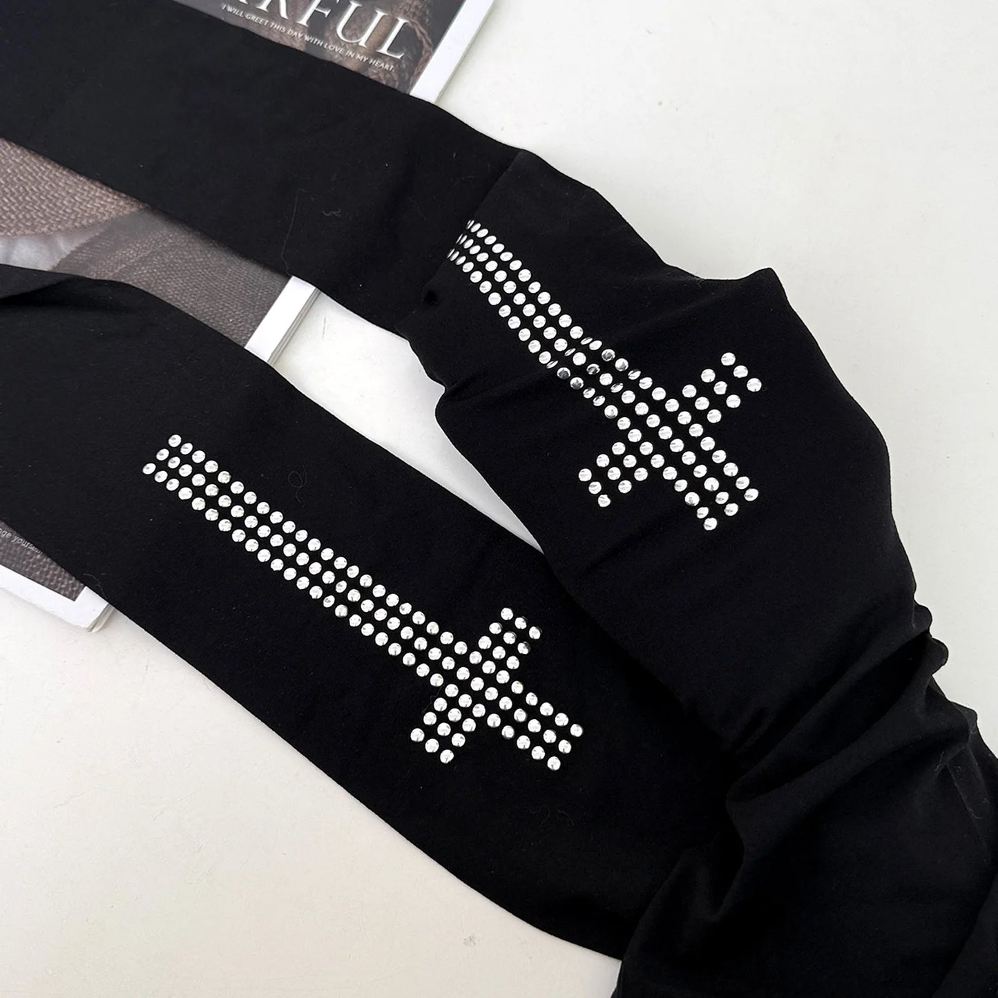 Gothic Y2K Alt Goth Cross Rhinestone Stockings Leggings Tights